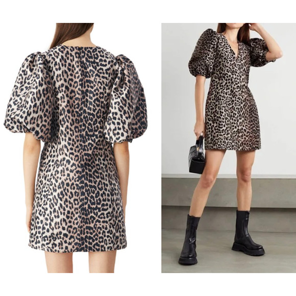 Ganni Leopard Print Mini Dress - Picture 1 of 11